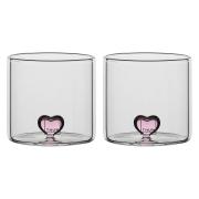 Bicchierini Thun in vetro con cuore rosa, set 2 bicchieri Calici e Bicchieri