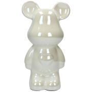 Statuetta Orsetto Teddy, salvadanaio in ceramica bianco perla grande Statue e Soprammobili